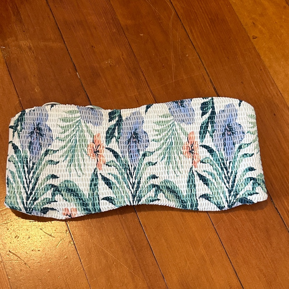 Hollister Floral Bandeau Bikini Top - Blue and Green